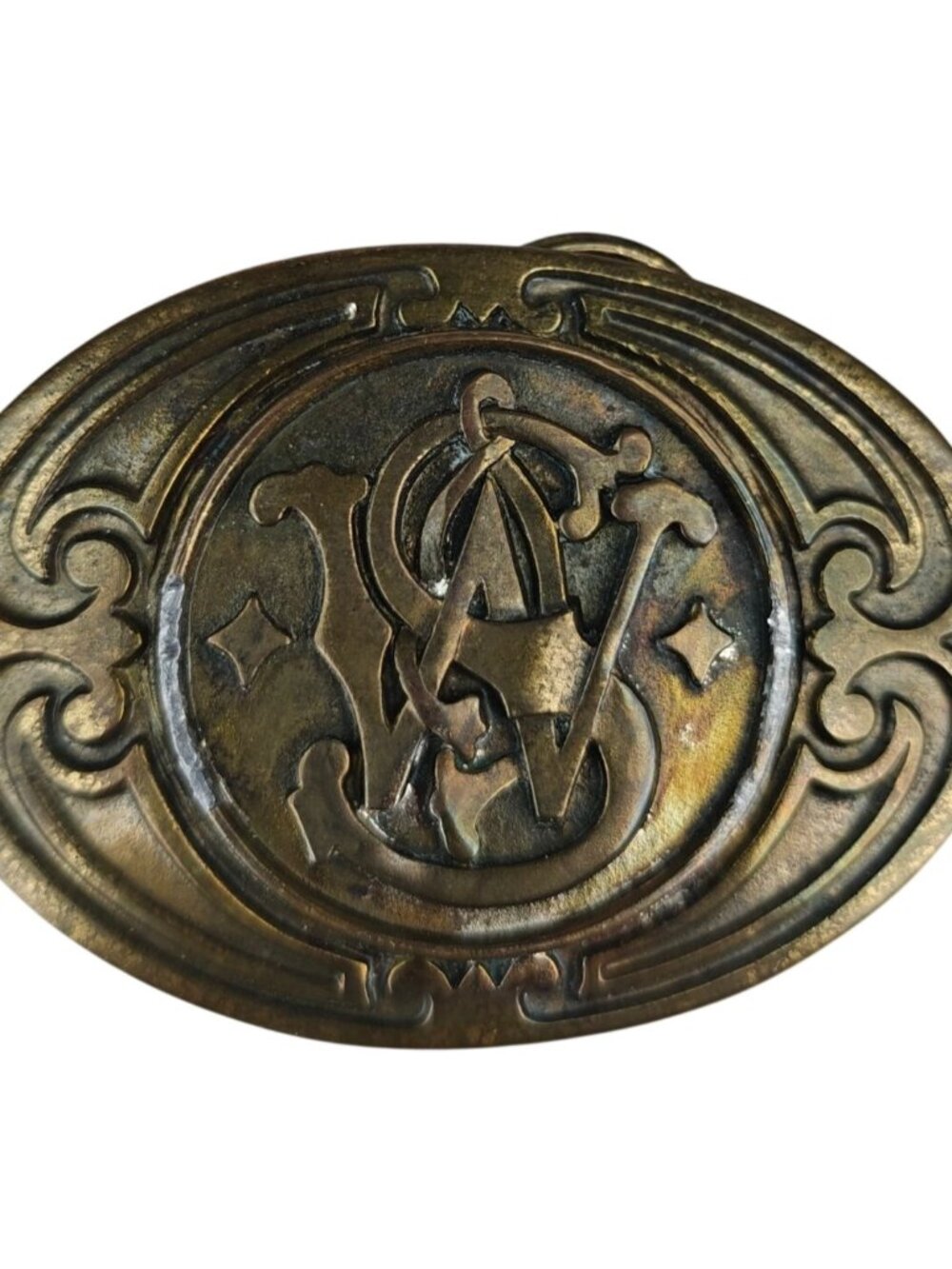 Vintage Brass Smith & Wesson Bergamot Belt Buckle Classic Engraved Western 1989